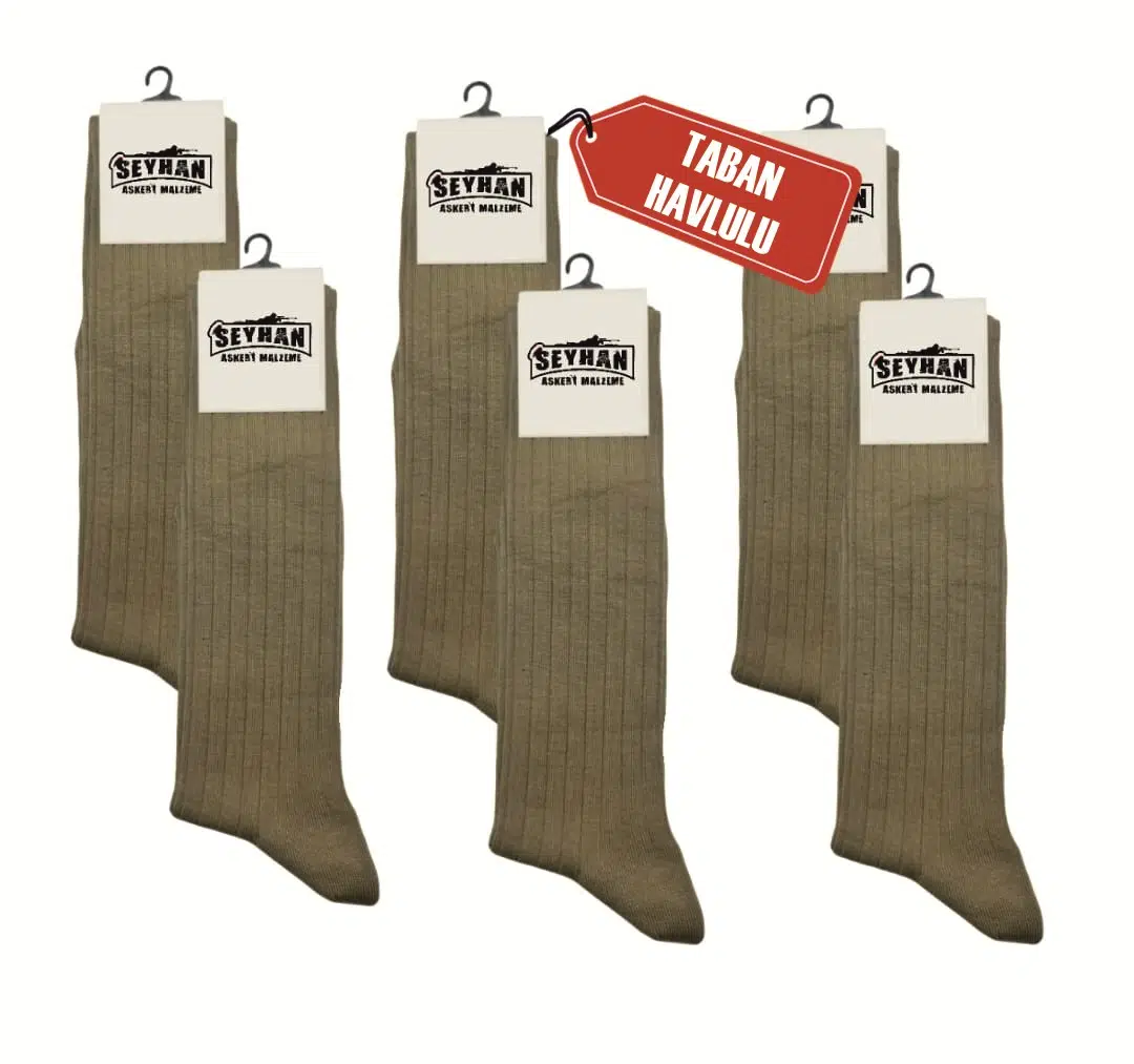 Askeri Çorap Haki Renk Dikişsiz Çorap - Taban Havlulu - Orjinal İstihkak Çorap (6 Çift)