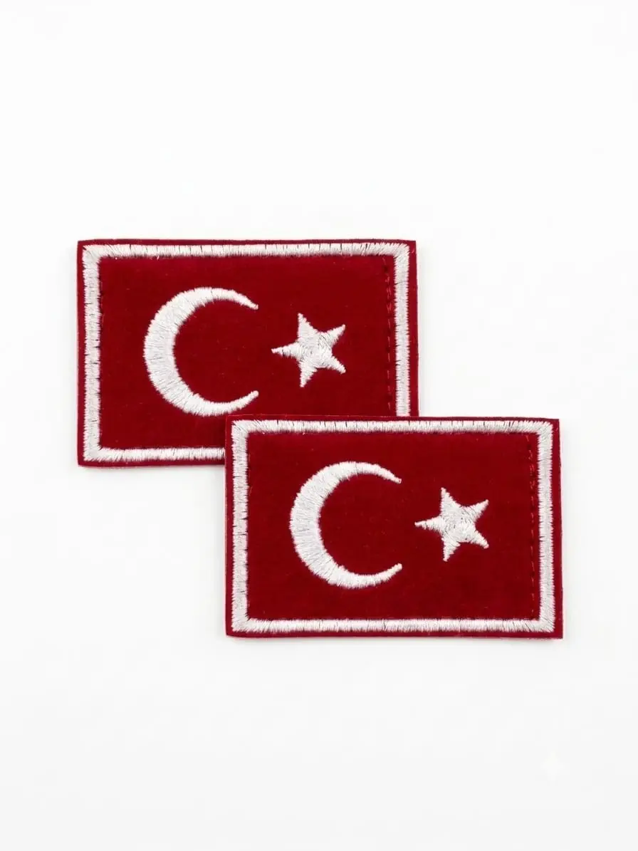 Bayrak Peç Kırmızı 2 Adet 4x6 cm Arkası Cırtlı (Kara Kuvvetleri Kol Peçi)