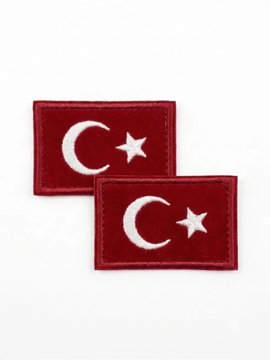 Bayrak Peç Kırmızı 2 Adet 4x6 cm Arkası Cırtlı (Kara Kuvvetleri Kol Peçi)