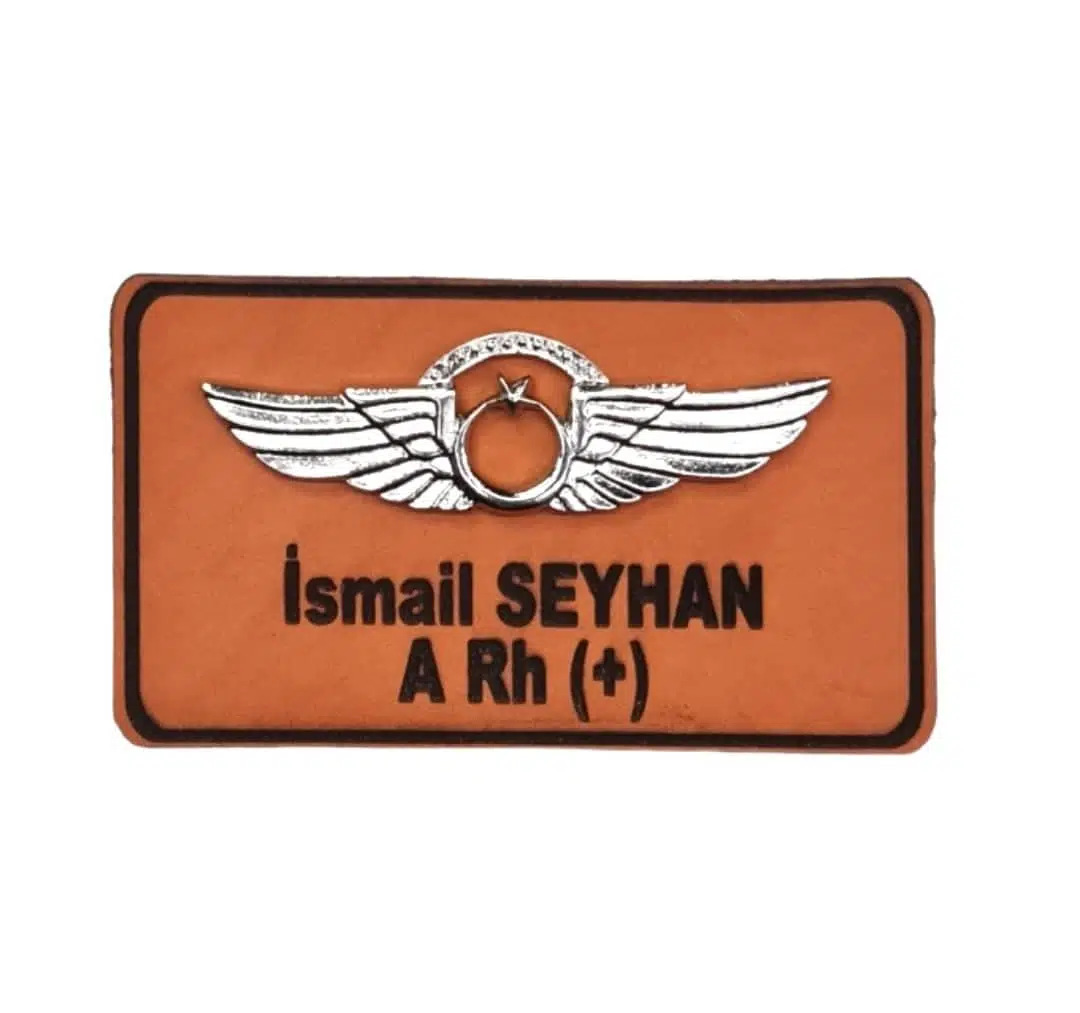 Deri Metal Rozetli Kıdemli Pilot İsimliği Tulum İsimlik - Deri İsimlik - Pilot İsimlik