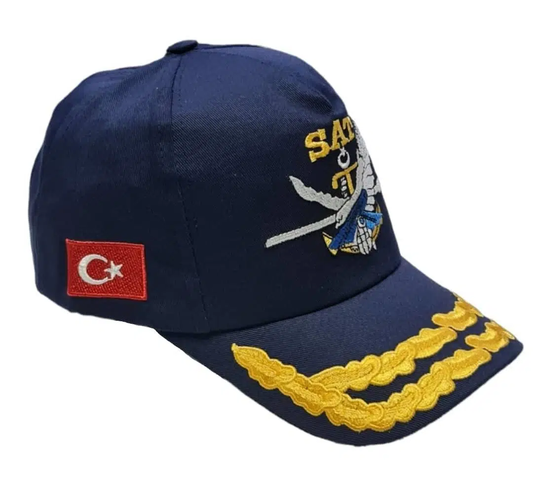 SAT ŞAPKA MAVİ DEFNE DALI İŞLEMELİ