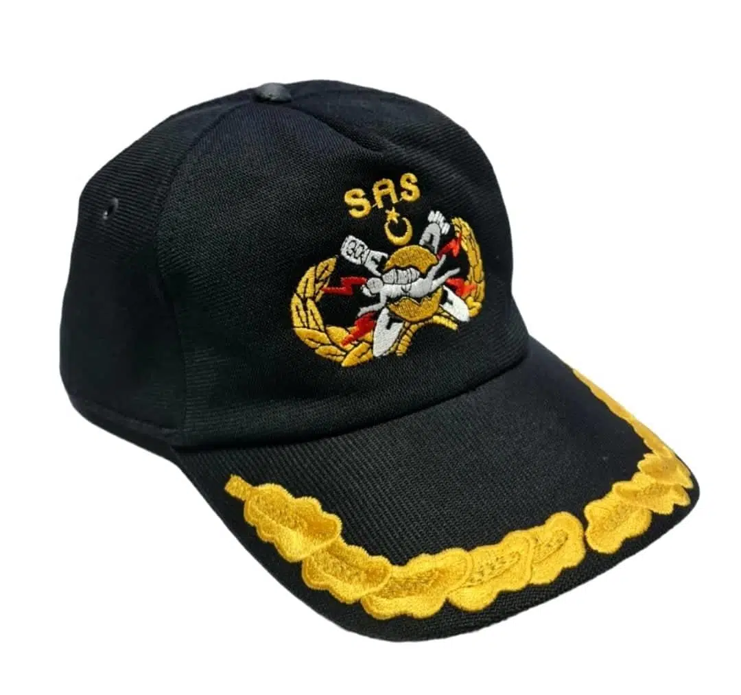 SAS ŞAPKA SİYAH DEFNE DALI İŞLEMELİ